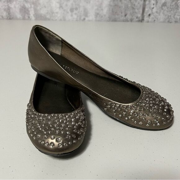🚨 Banana Republic Metallic Brown Crystal Beaded Leather Round Toe Ballet Shoes - Picture 1 of 12